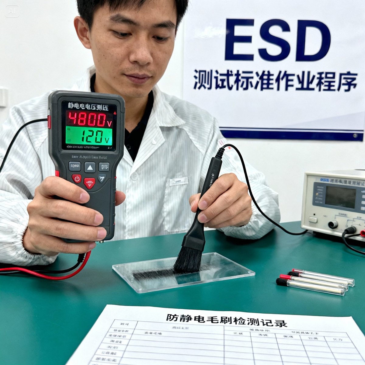 anti static brush effectiveness testing