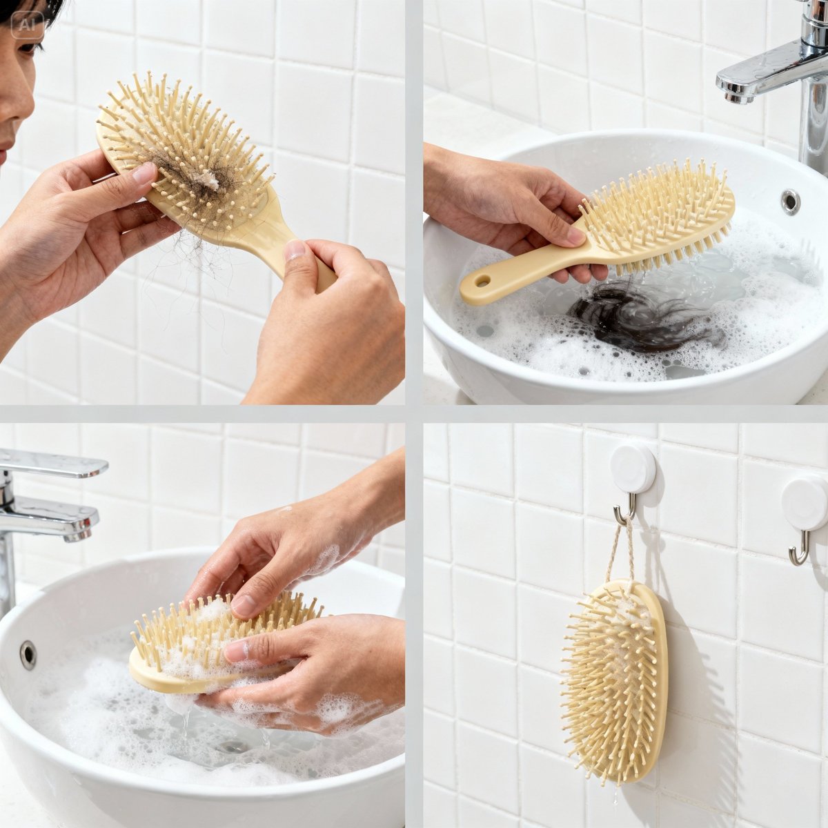 bristle brush cleaning four steps process