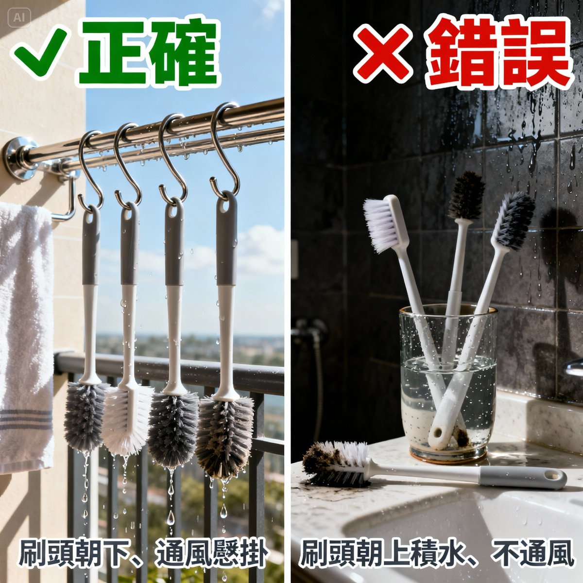 brush drying methods correct vs wrong comparison