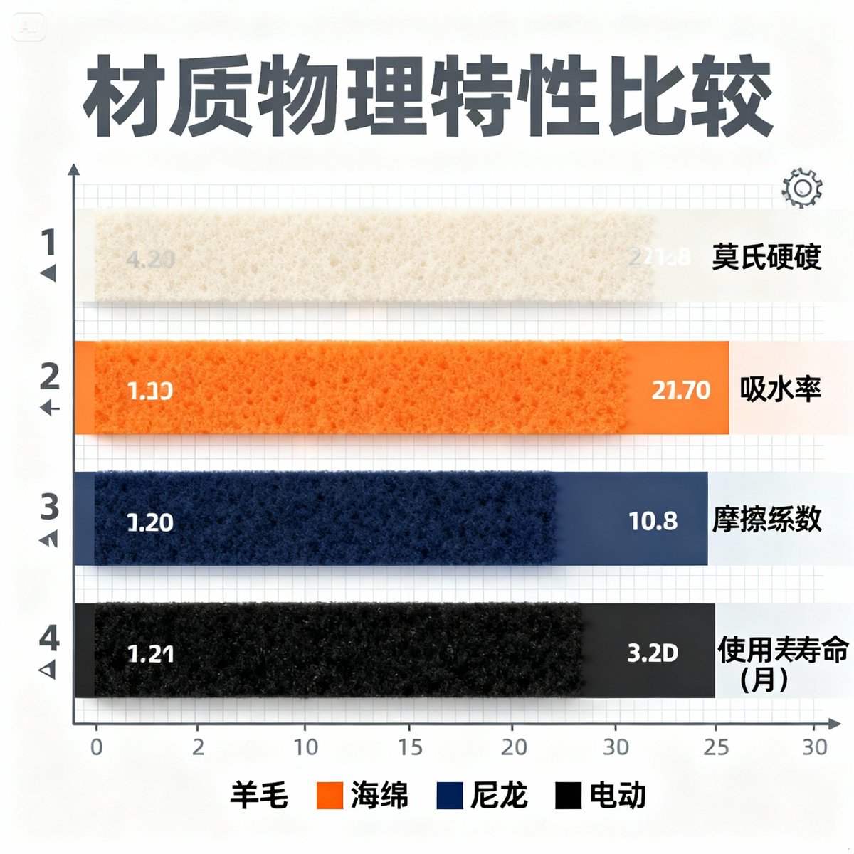 brush material physical properties comparison chart