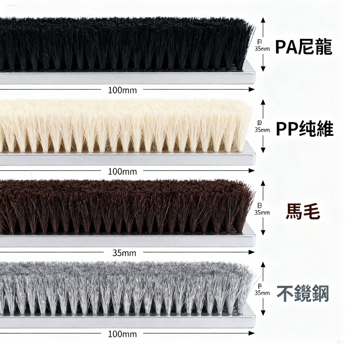 brush strip material comparison