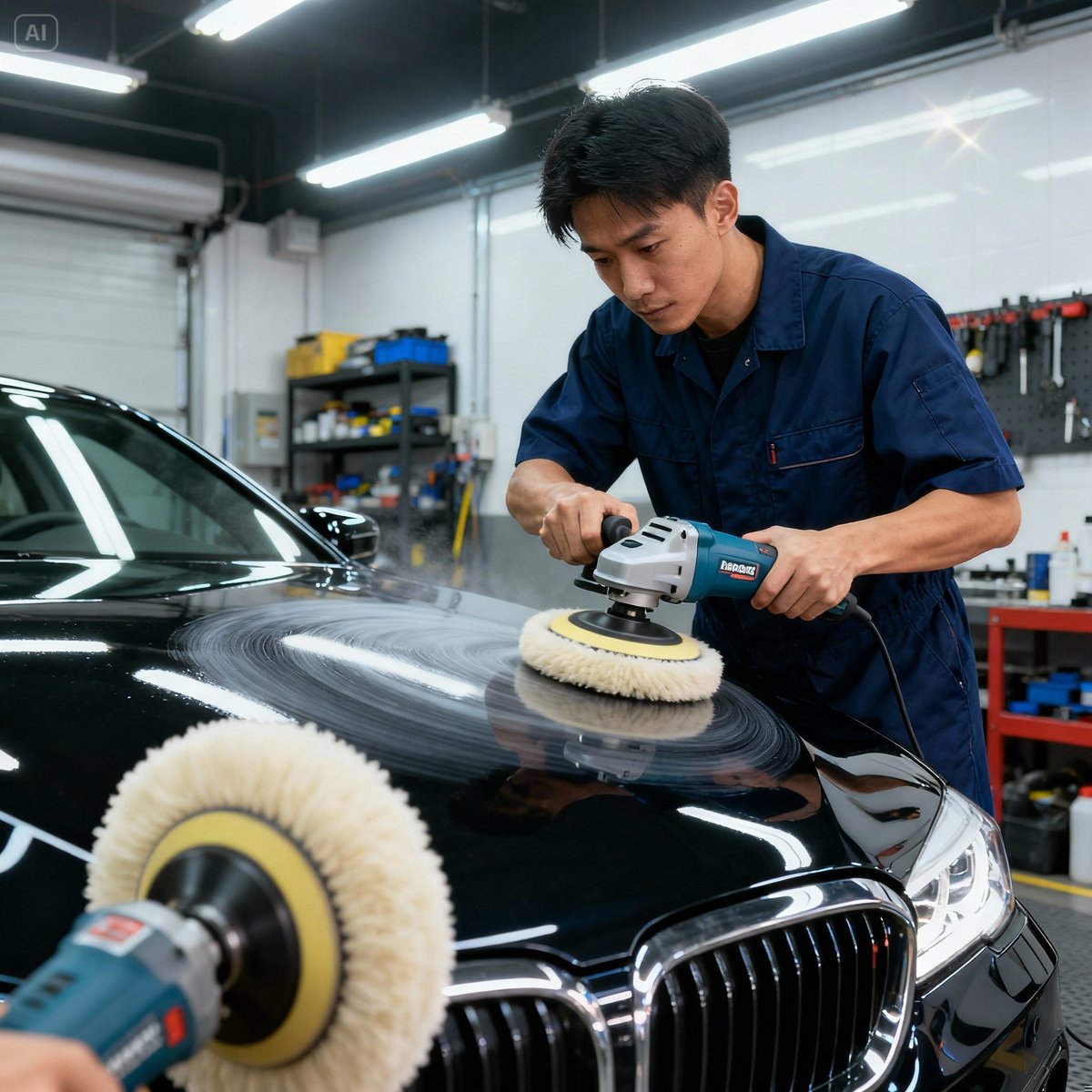 car detailer polishing vehicle wool wheel
