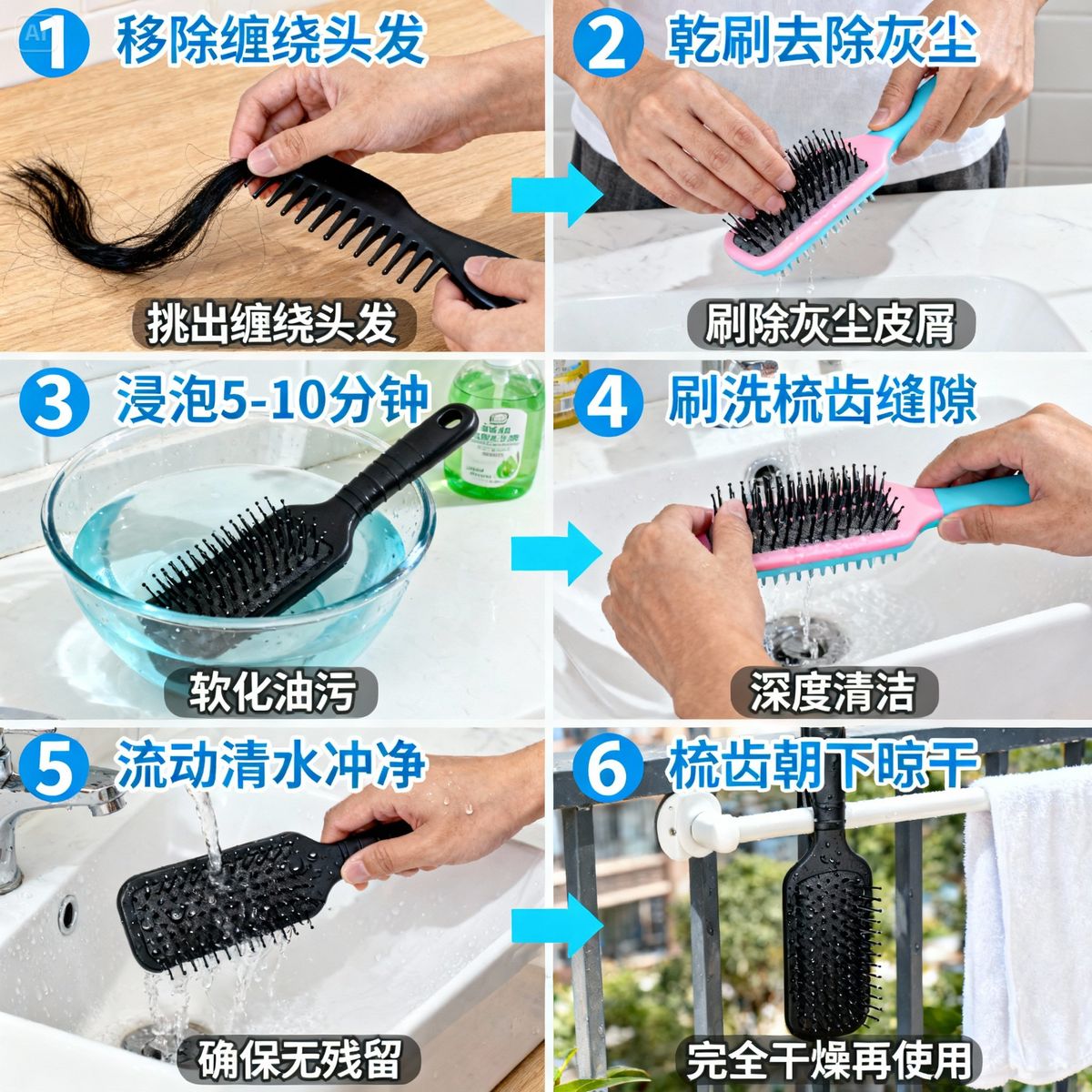 comb cleaning 6 steps tutorial