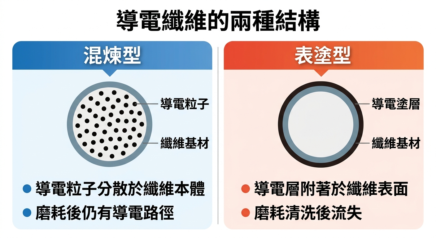 導電纖維混煉還是表塗?2026 壽命與選型完整解析