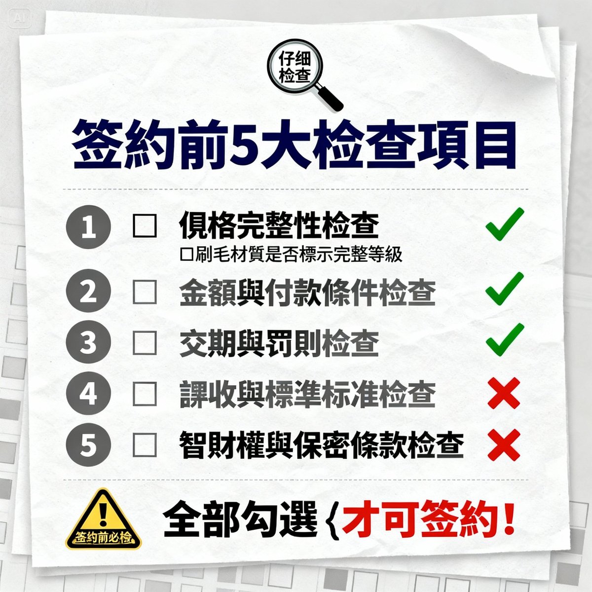 contract signing checklist five items