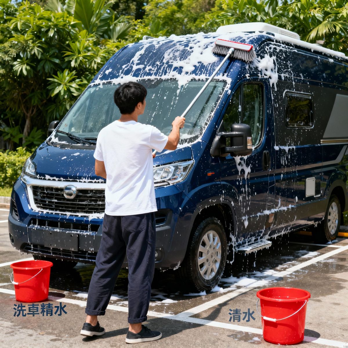 correct car washing process demonstration