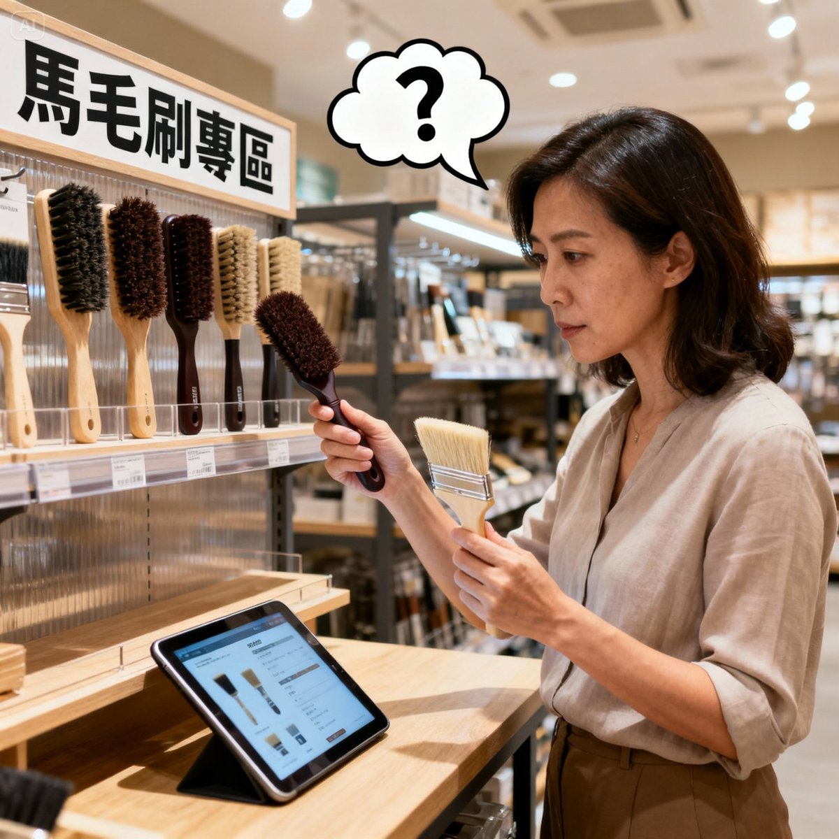 customer choosing horse hair brush in store