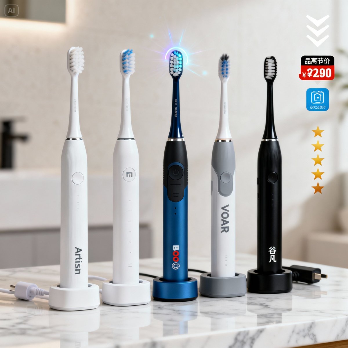 five cordless electric brush brands lineup display