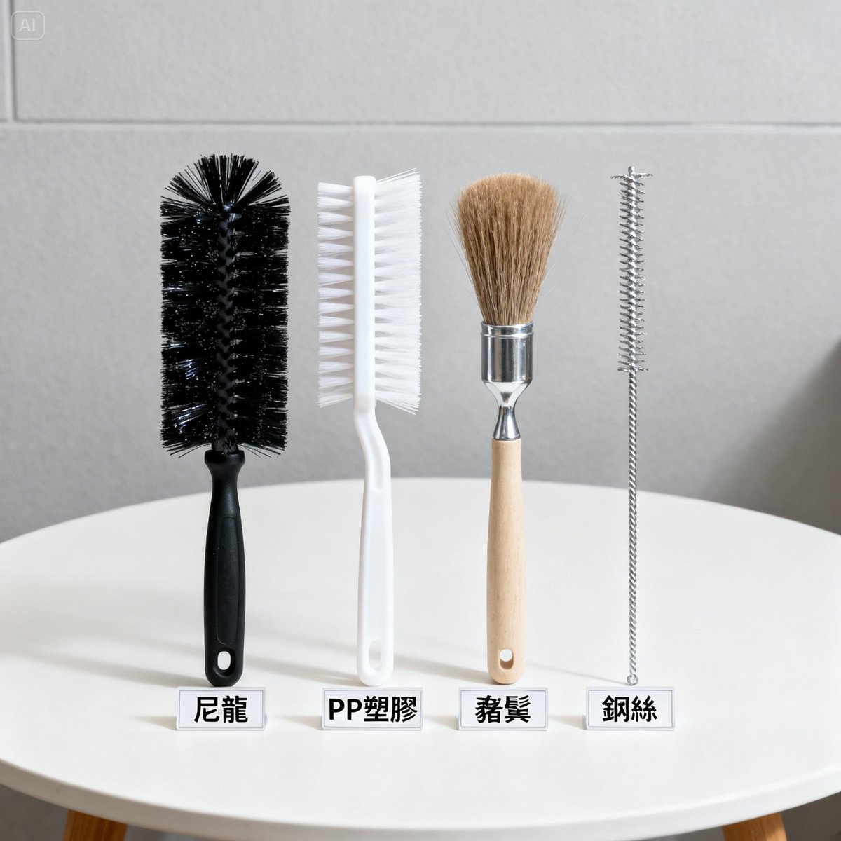 four different material industrial brushes comparison