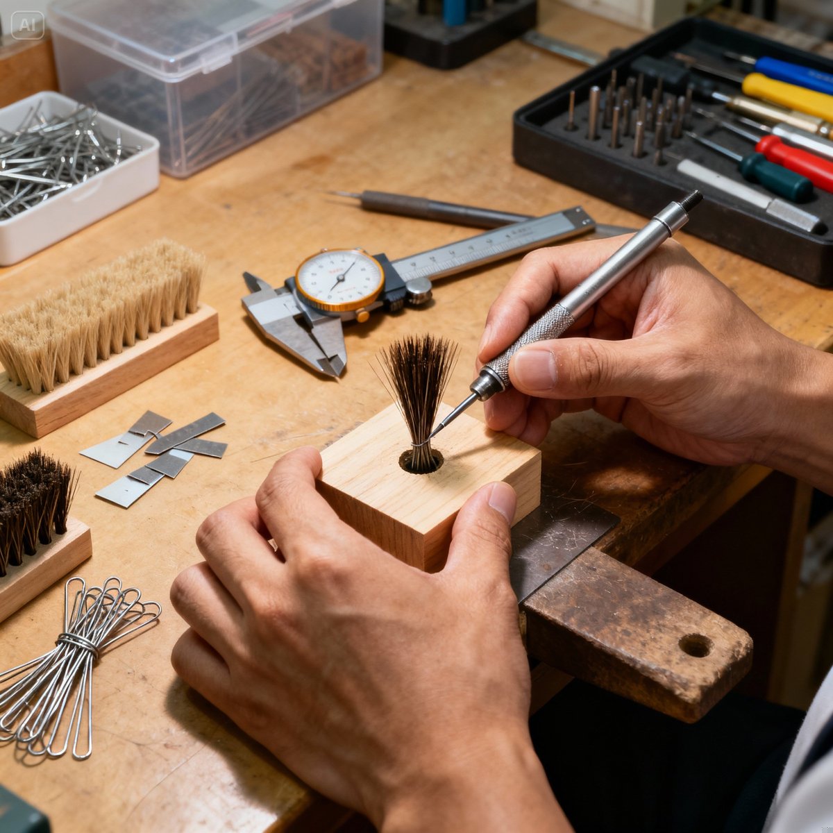 hand brush bristle planting closeup