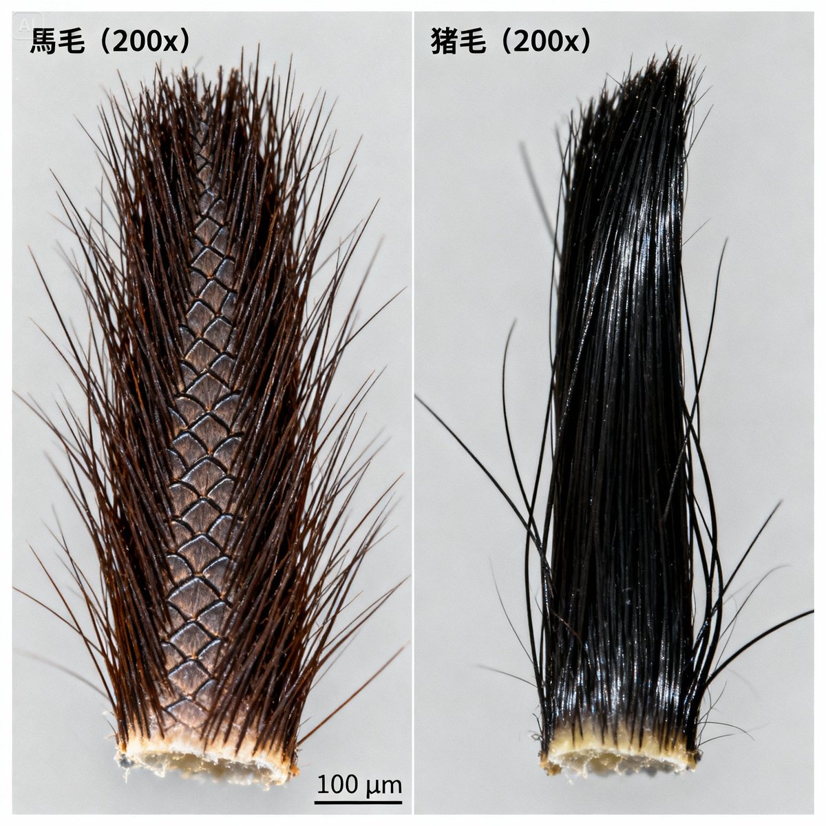 horse hair pig bristle microscope comparison