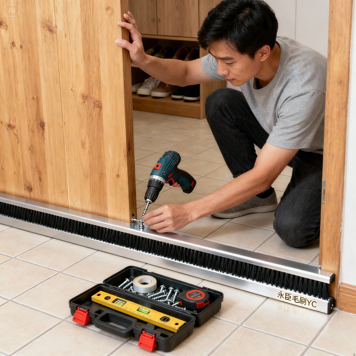 installing door bottom brush strip