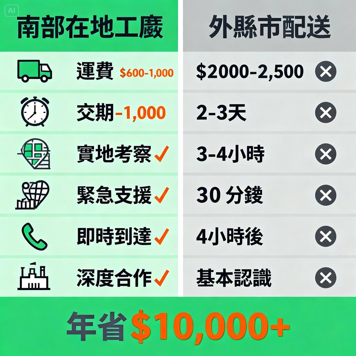 local vs external supplier comparison