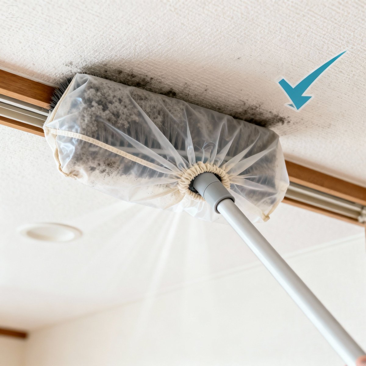 long handle brush with dust cover closeup