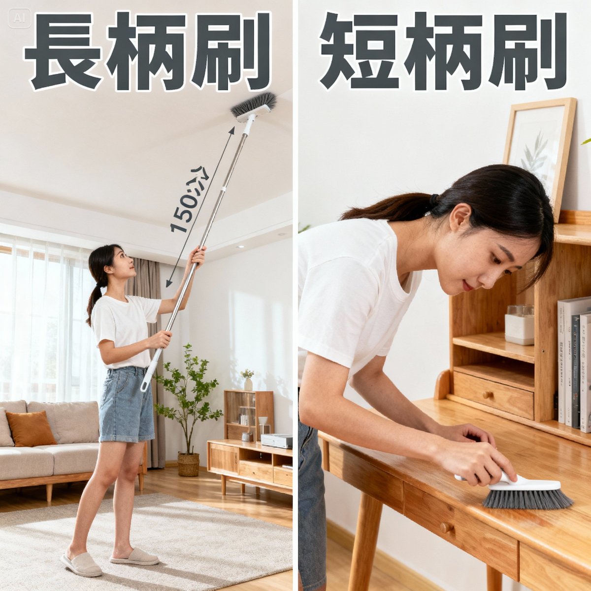 long handle vs short handle brush comparison