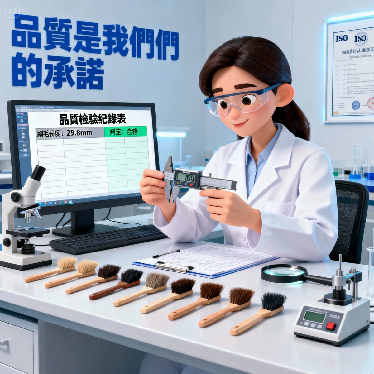 quality inspector measuring brush precision