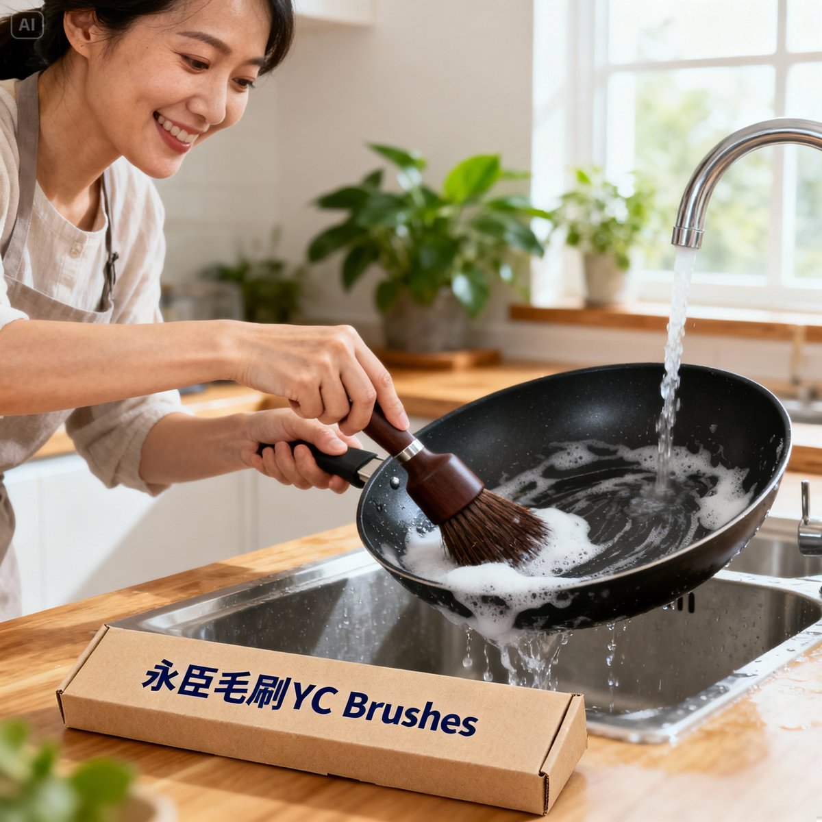 satisfied customer using yc brush kitchen
