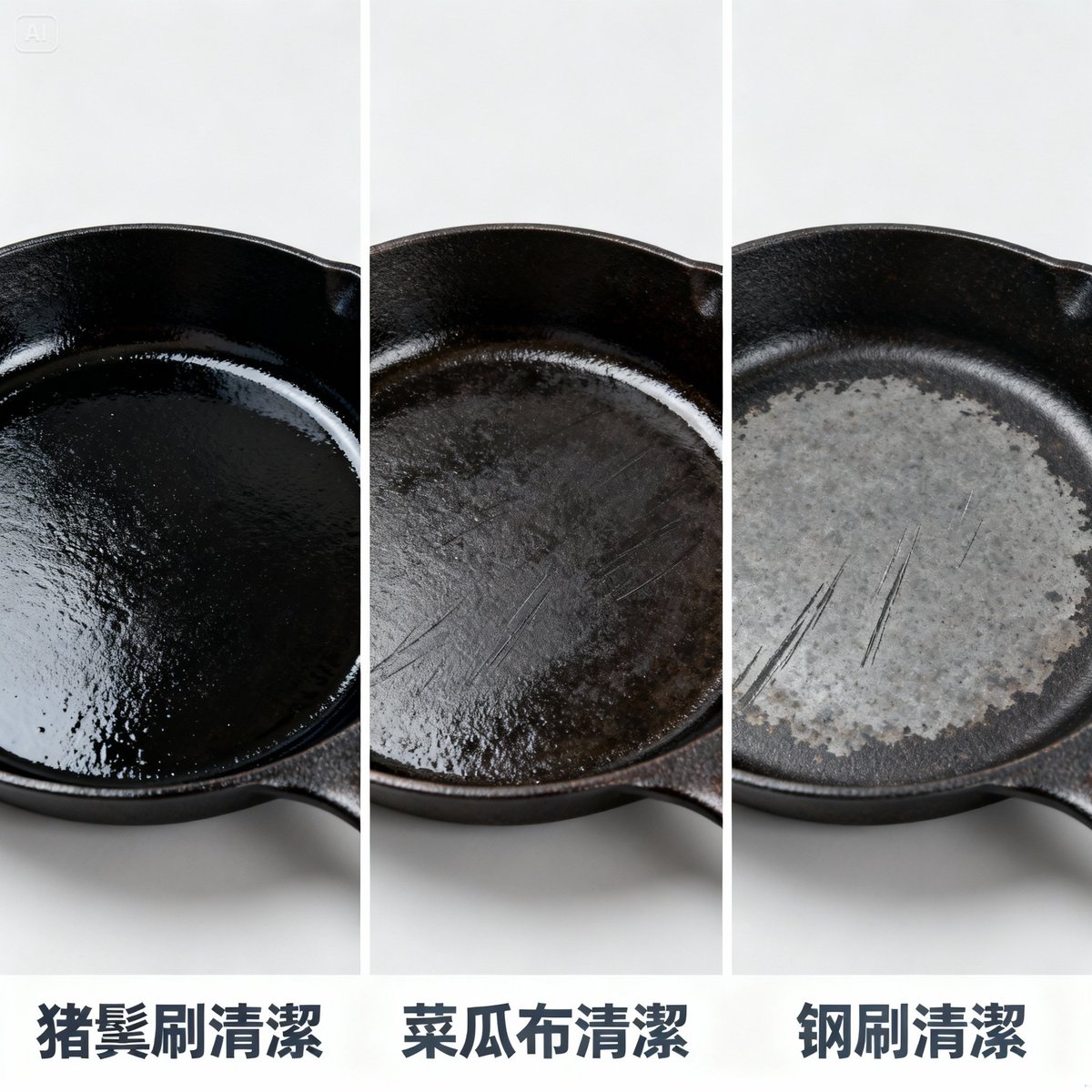 seasoning condition comparison three cleaning tools