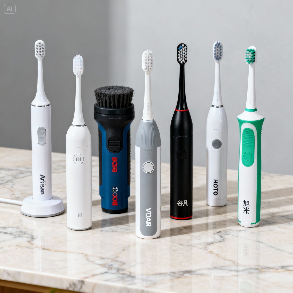 seven electric cleaning brush brands comparison display