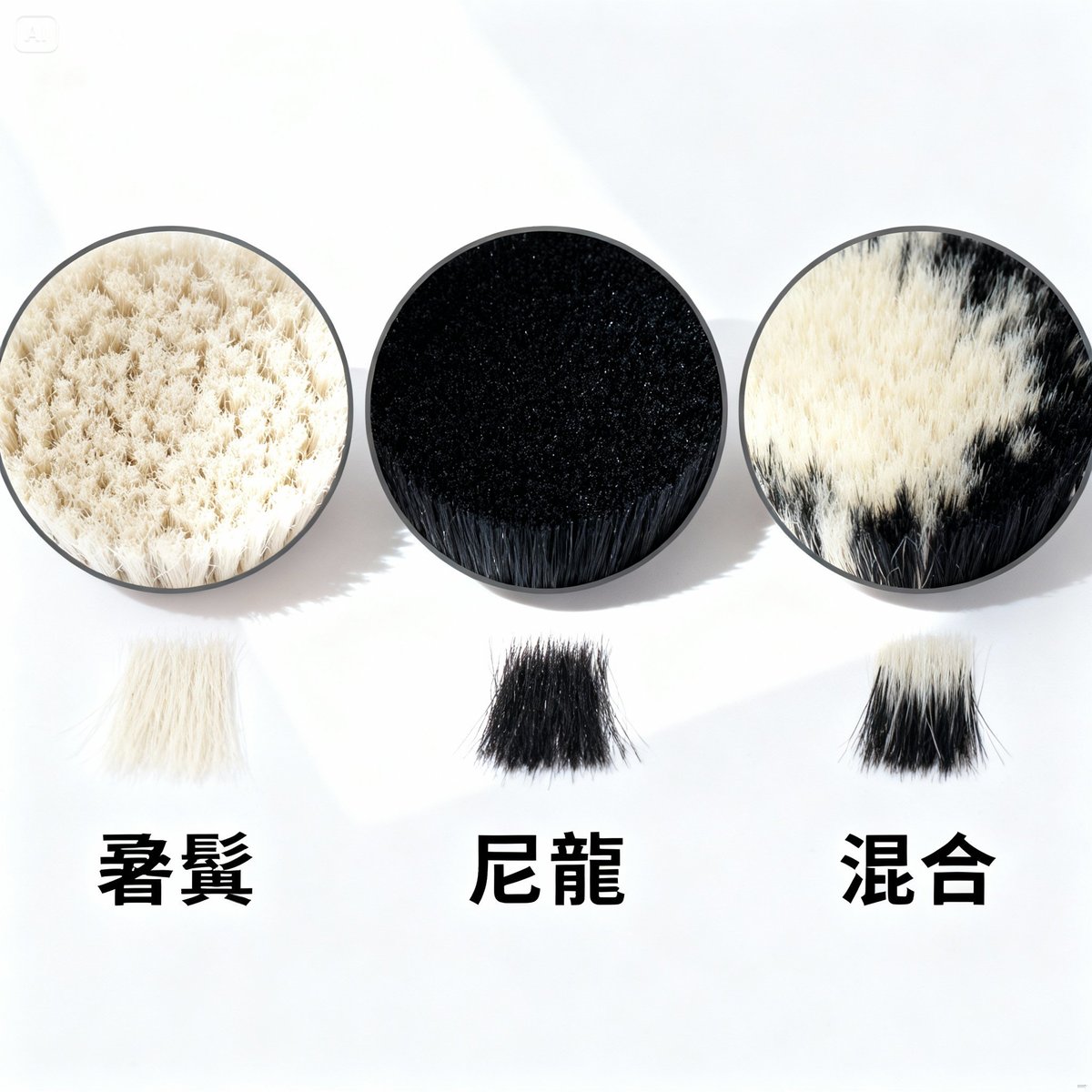 three brush material microscopic comparison