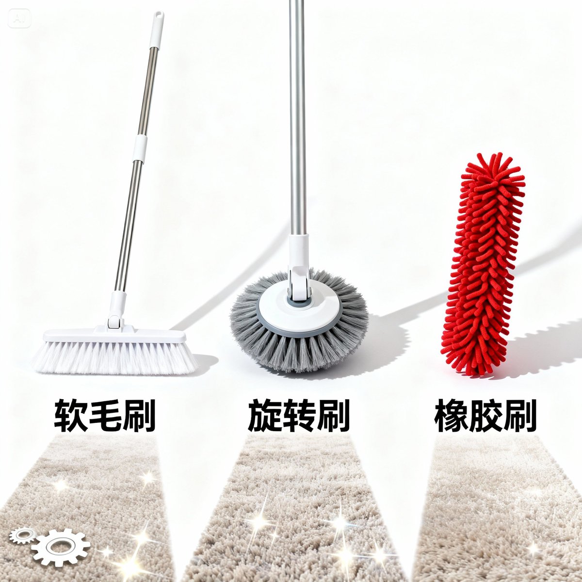 three carpet cleaning brush types