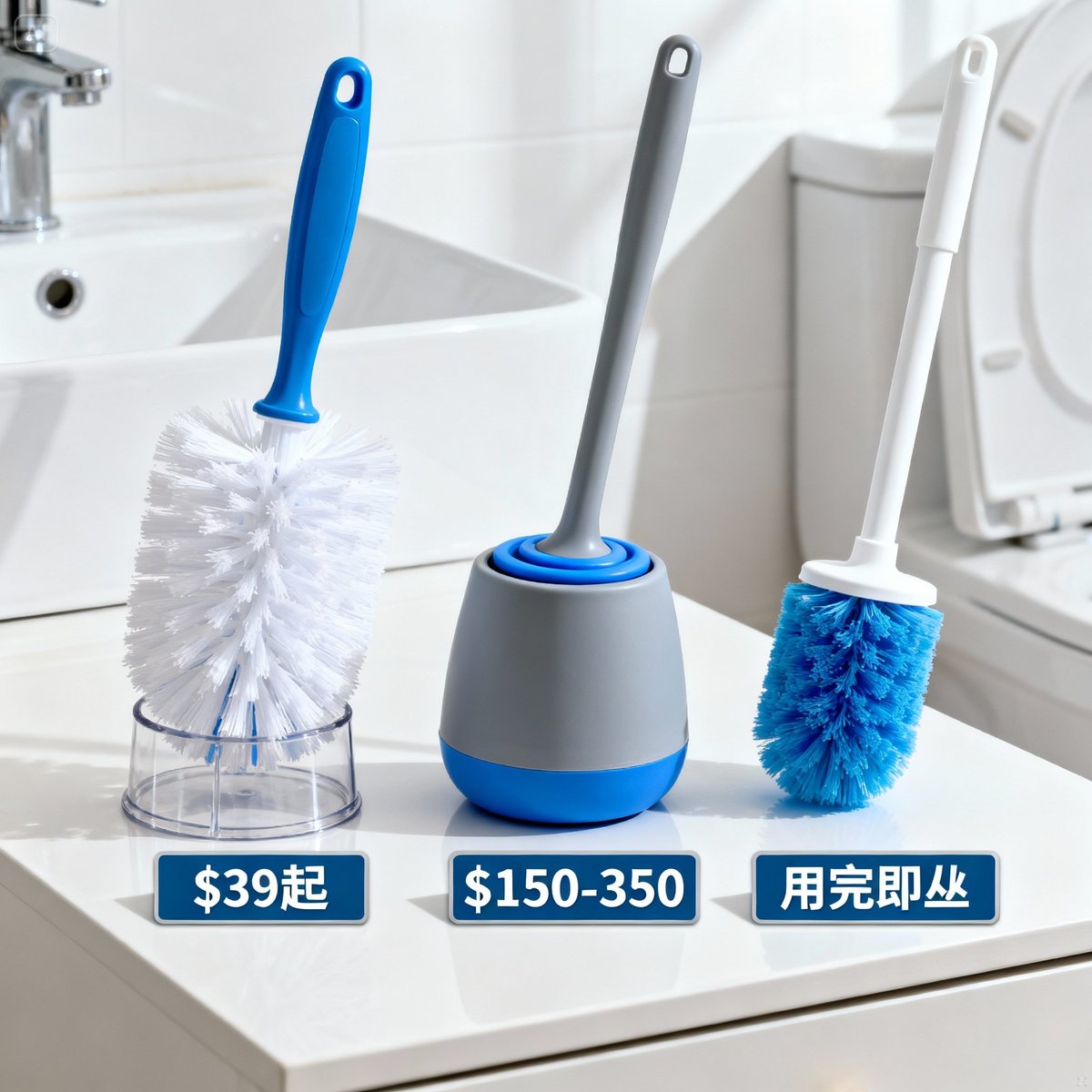 three types toilet brushes side by side comparison