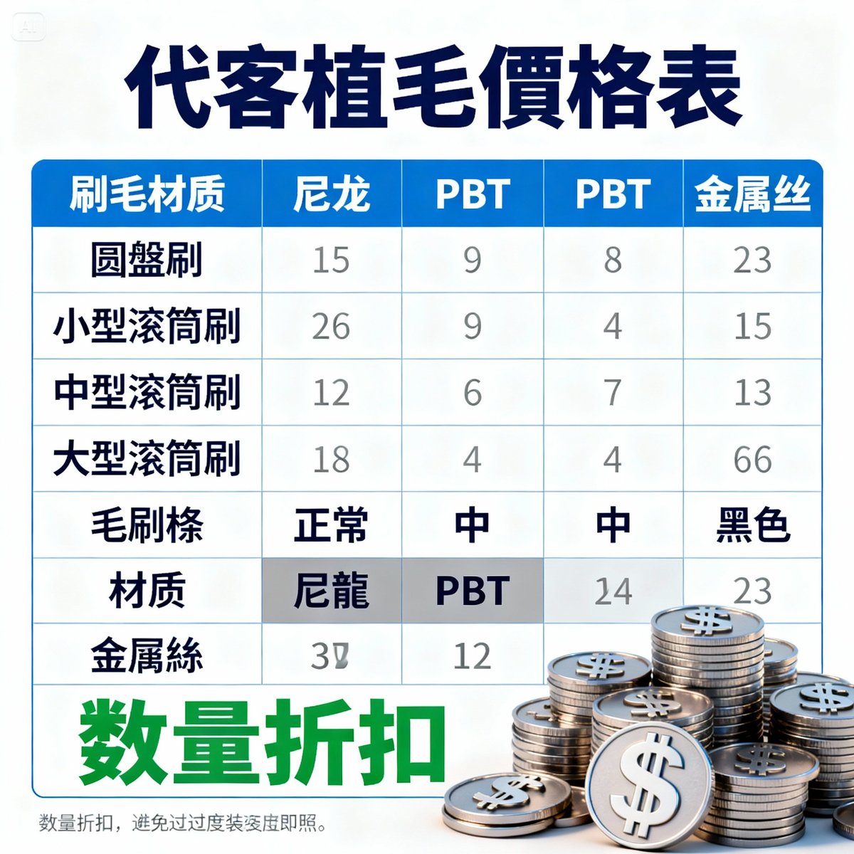 tufting service pricing quotation table