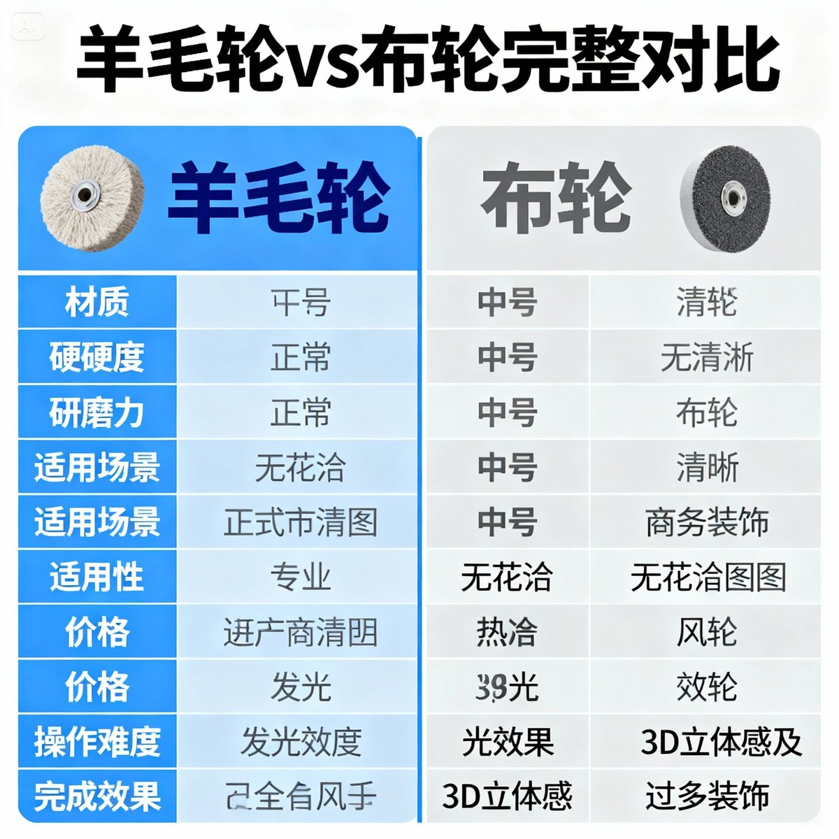 wool wheel vs cloth wheel comparison table