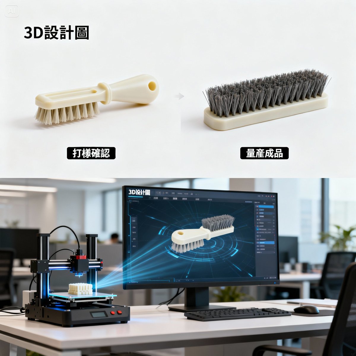 yc brushes 3d printing prototyping process